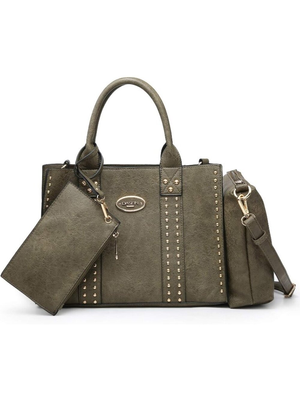 Women's Army Green Wallet Set Top Handle Satchel Shoulder 3pcs Hobo Handbag